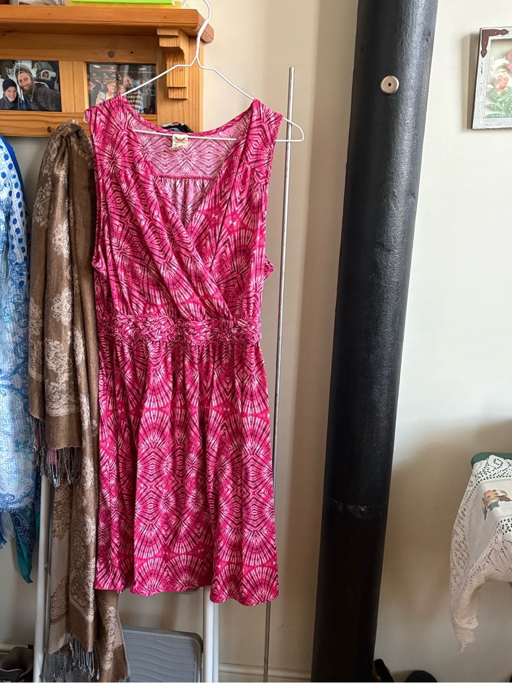 Faded Glory Pink Patterned Faux-Wrap Sleeveless Dress